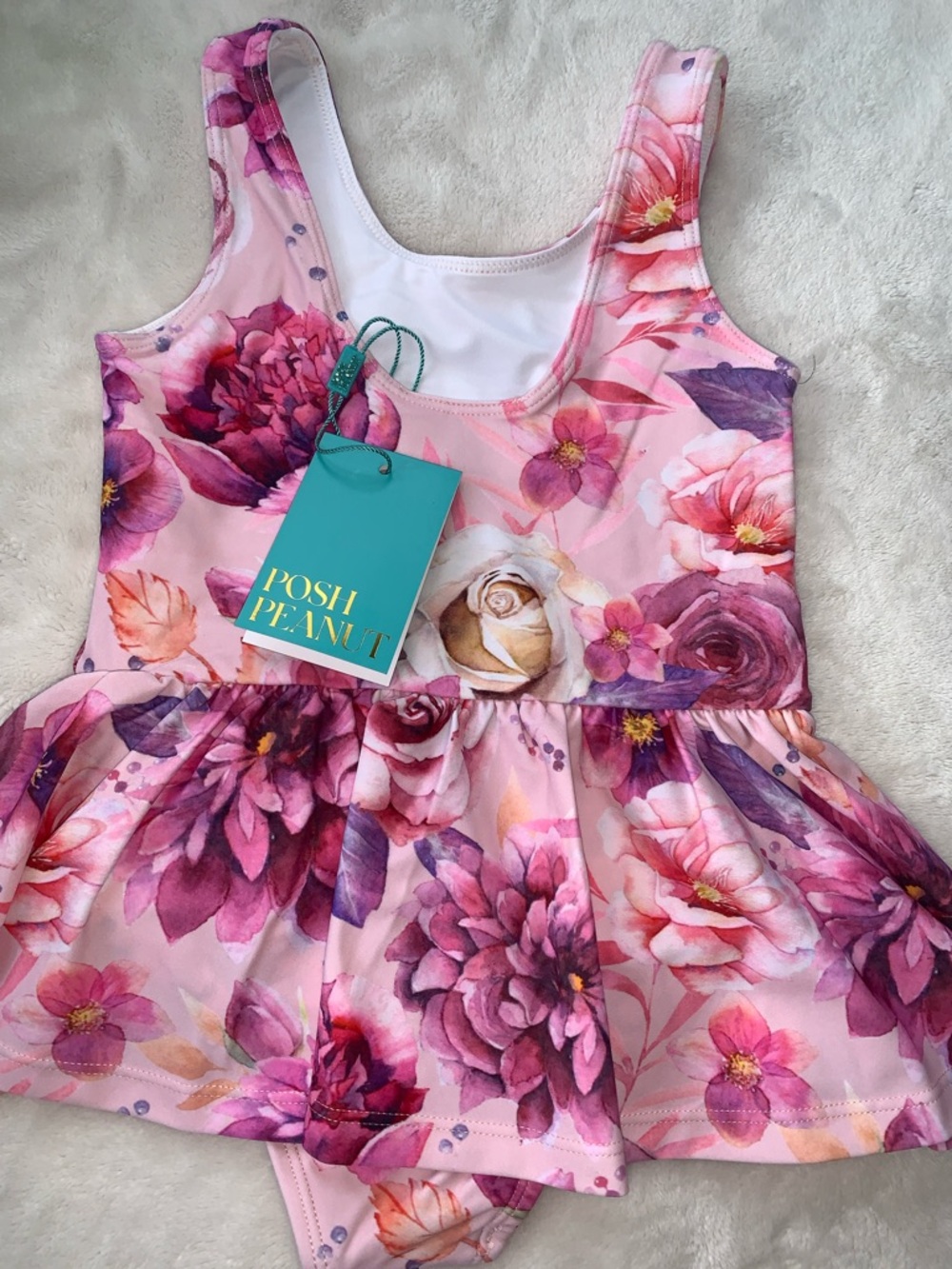 NWT Posh Peanut Amira Girl's One Piece Twirl Skirt Swimsuit 3T Pink Floral - Picture 7 of 8